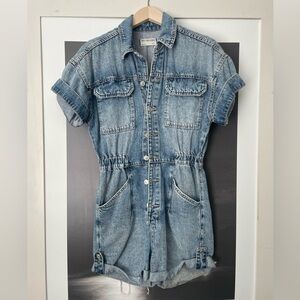 WE THE FREE - Free People Denim Short-Sleeve Jumpsuit